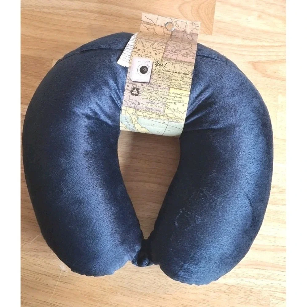 Navy Blue U Shaped Travel Pillow Neck Support Head Rest Airplane Sleep Cushion